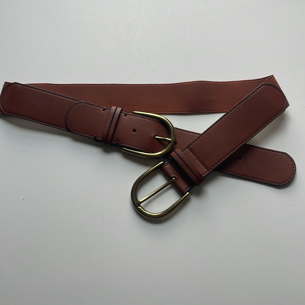 Vegan Leather & Elastic Double Buckle Belt Size S/M